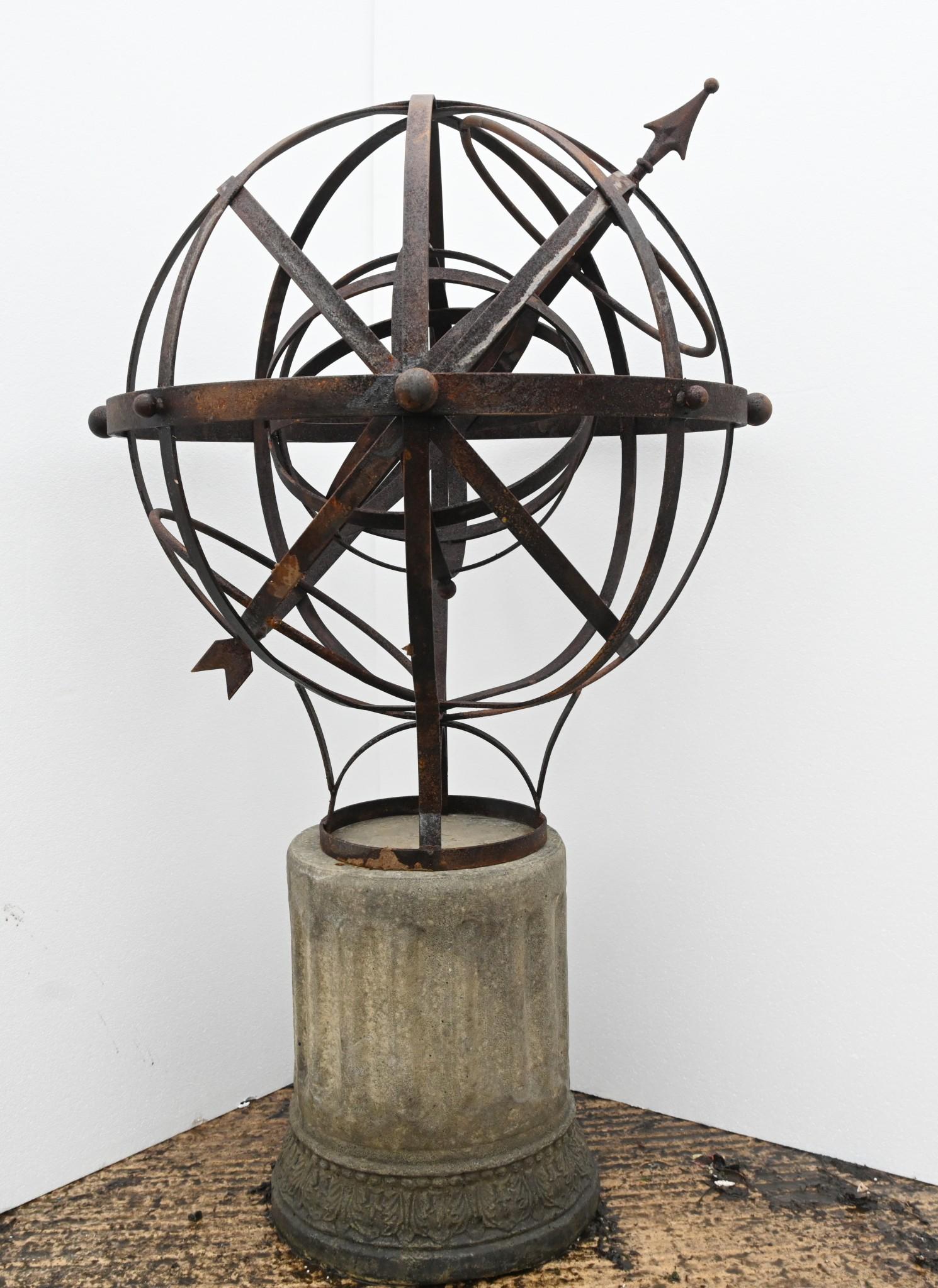 Armillary Sphere Cast Iron Stone Pedestal Orrery Classical Garden 4