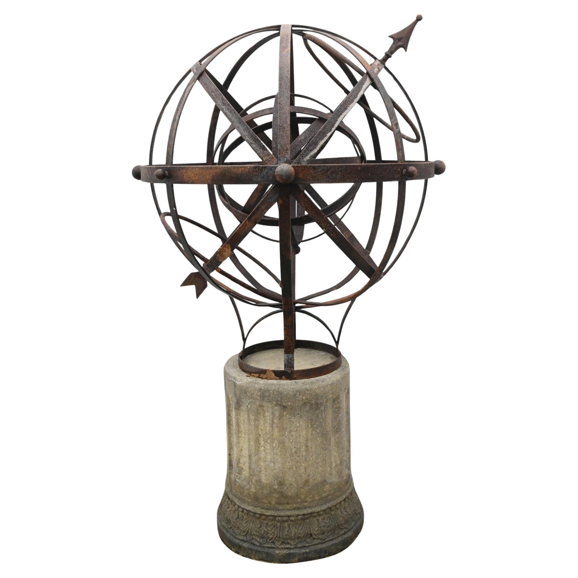 Armillary Sphere Cast Iron Stone Pedestal Orrery Classical Garden