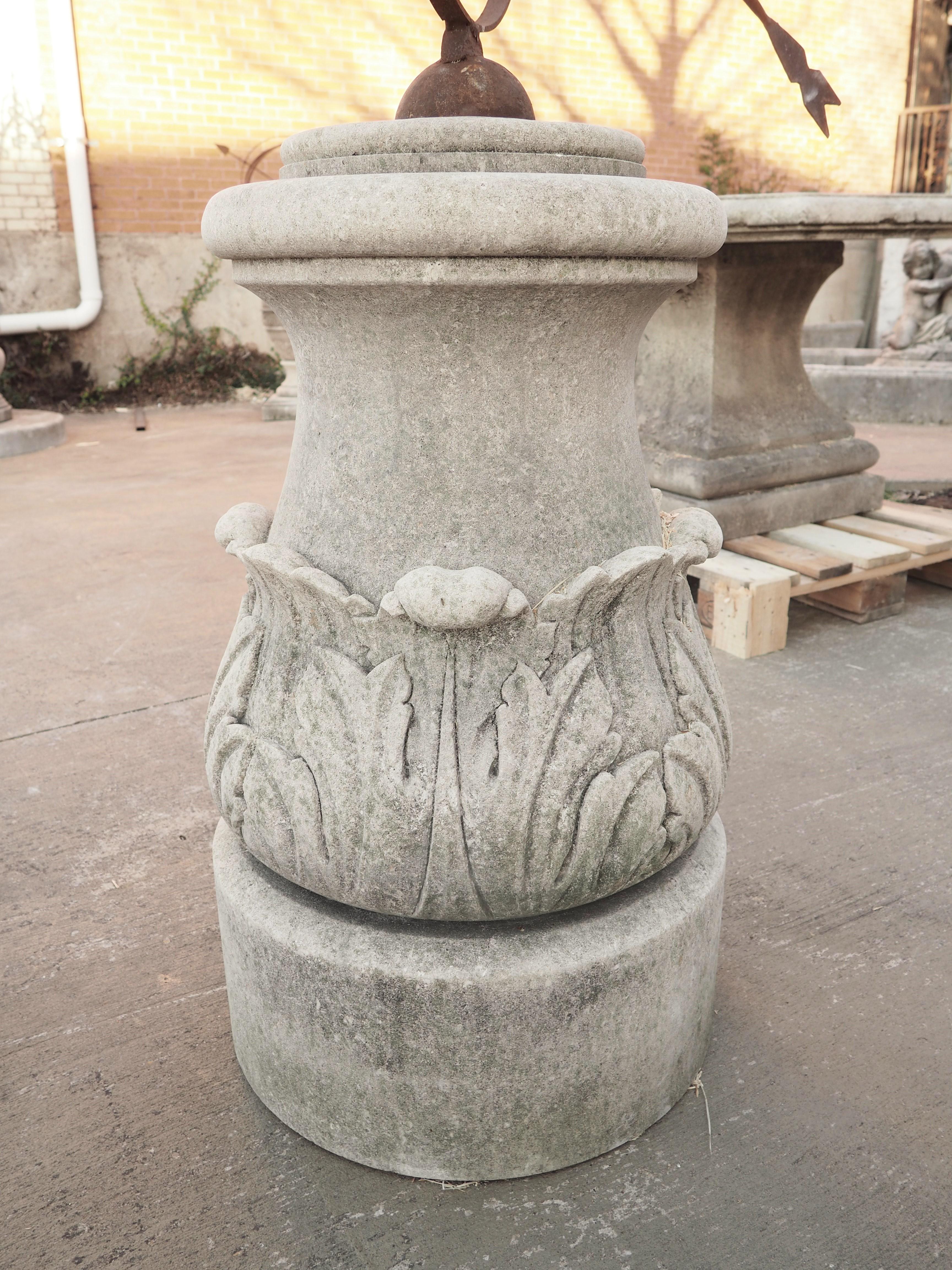 Armillary Sundial with Carved Acanthus Leaf Decor and Wrought Iron Sphere 1