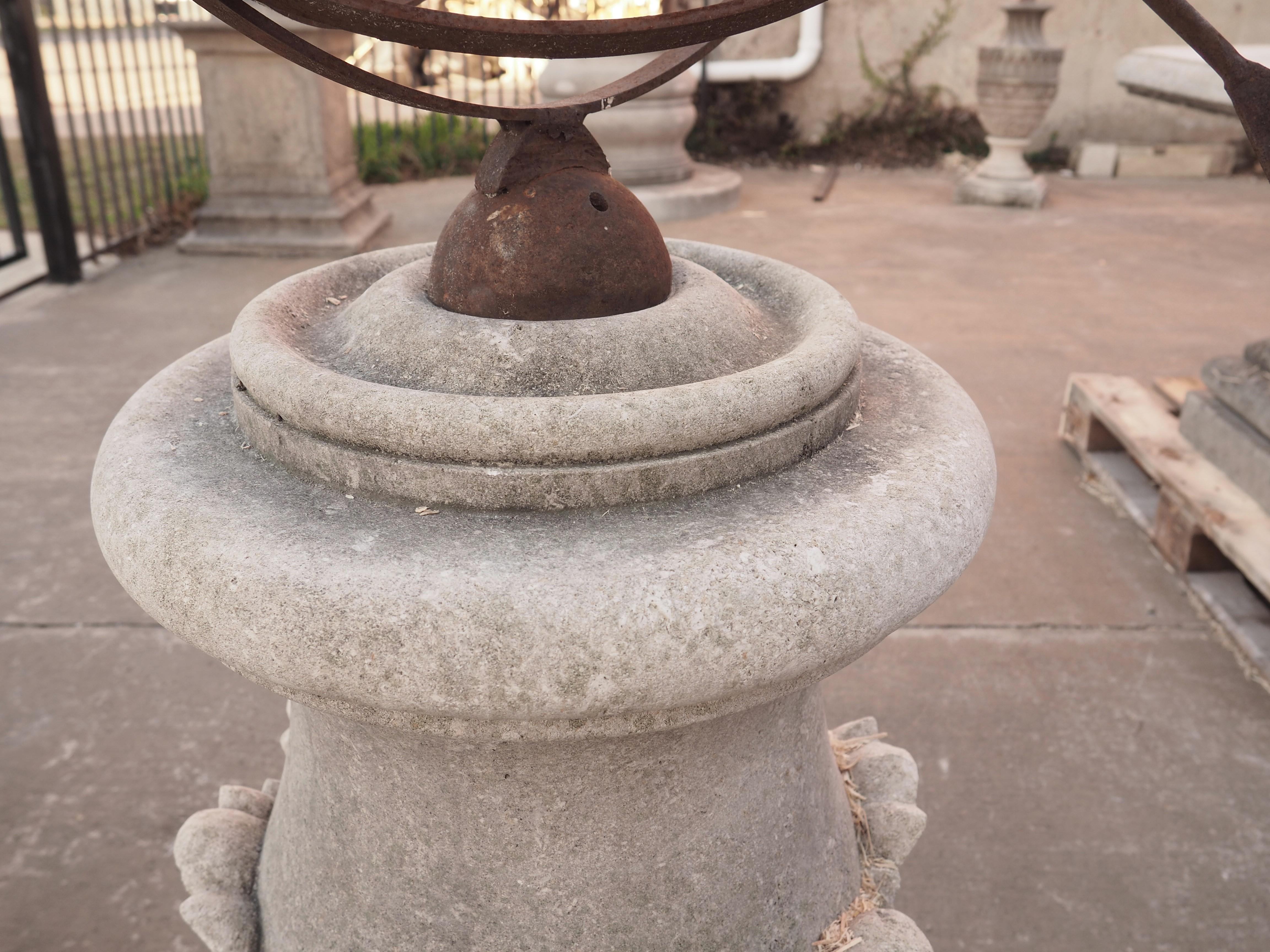 Armillary Sundial with Carved Acanthus Leaf Decor and Wrought Iron Sphere 2