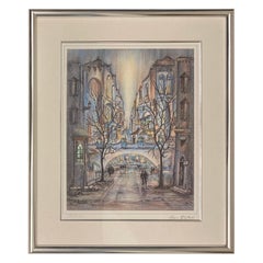 Armin Birkel "Blue City" Original Signed Lithograph with Metallic Embellishments