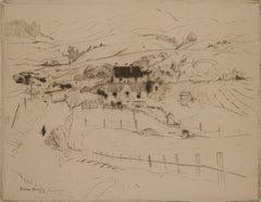 Signierte Radierung von Armin Carl Hansen – Valley Farm, frühes 20. Jahrhundert