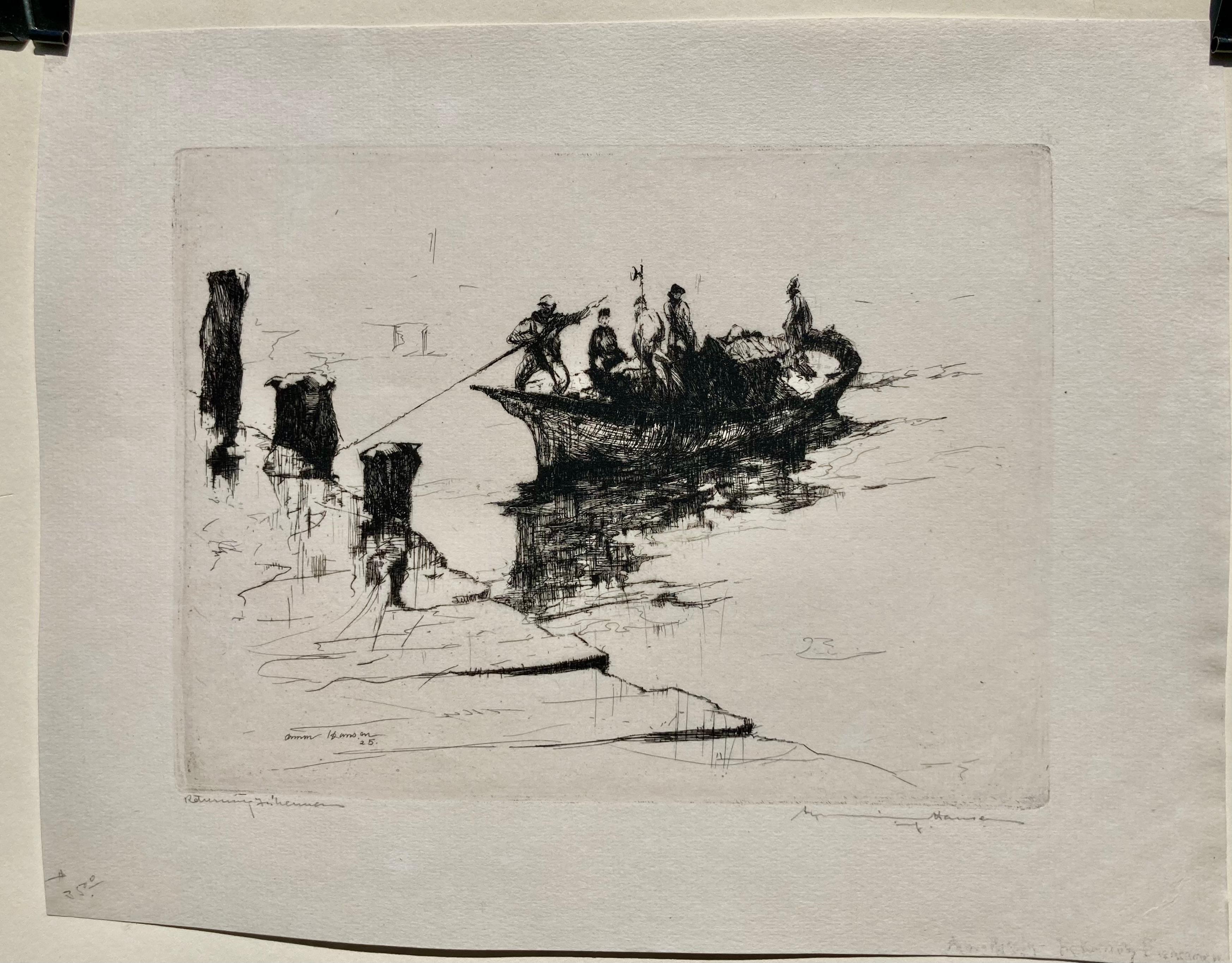 ARMIN HANSEN (1866-1957)

PESCADORES RETORNADOS, 1925 (Blanco 75)
Aguafuerte, firmado y titulado a lápiz. Imagen 5 7/8 x 7 7/8