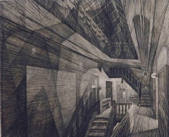 Armin Landeck Original Etching, 1950 - “Stairhall”