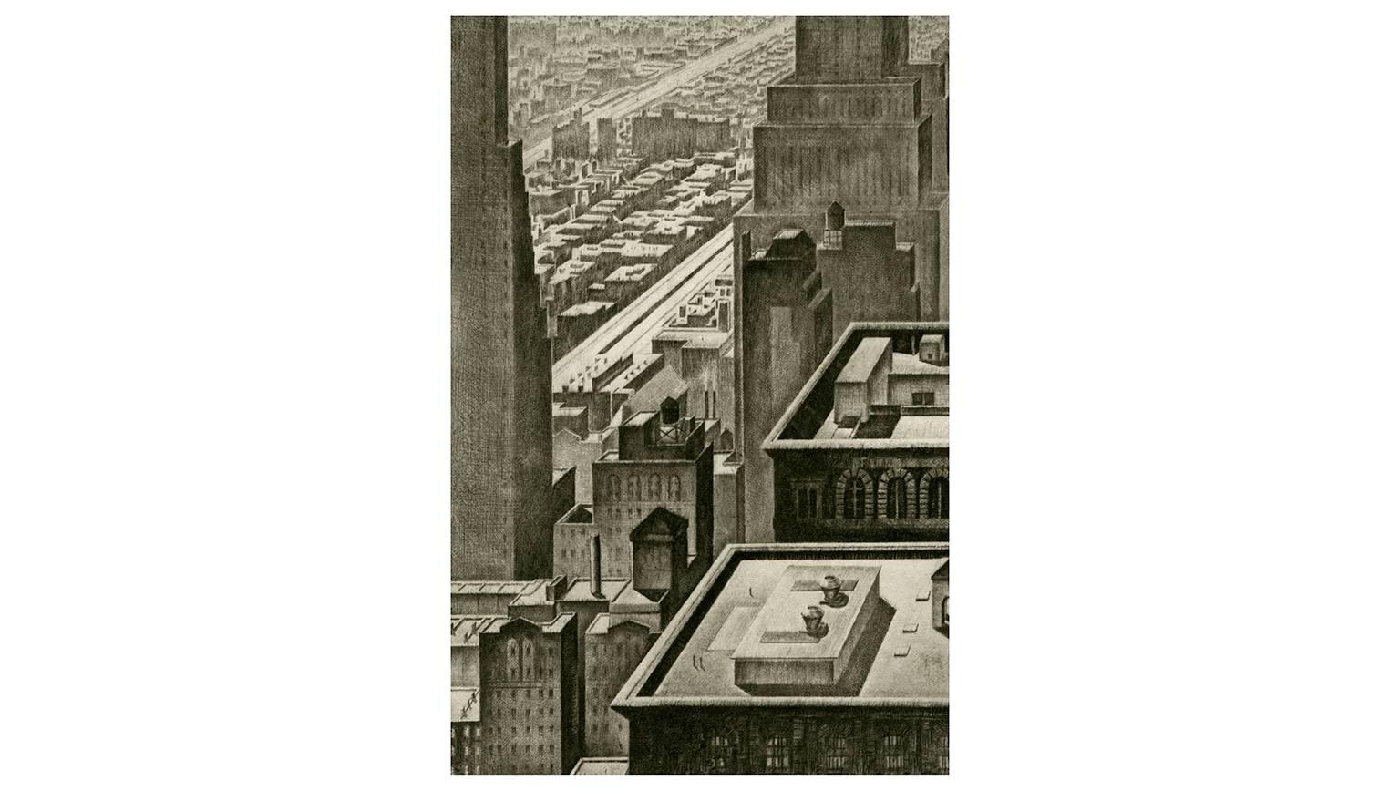 Manhattan Vista - American Realist Print by Armin Landeck