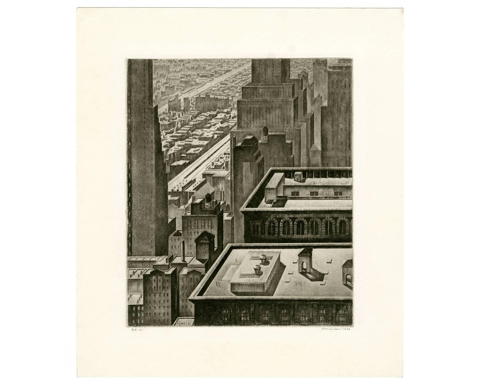 Armin Landeck Landscape Print - Manhattan Vista