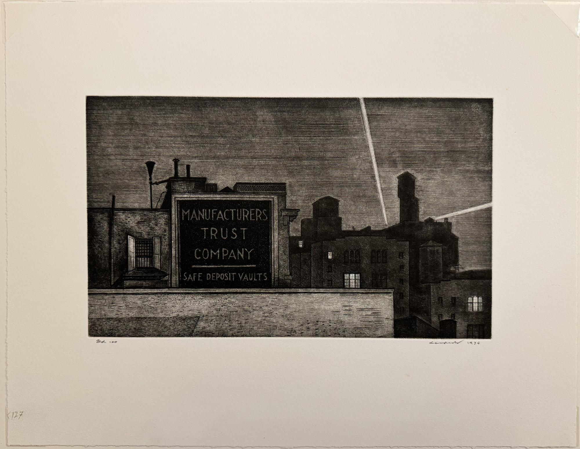 Manufacturer's Trust; Manhattan Nocturne, rielaborato - Print di Armin Landeck
