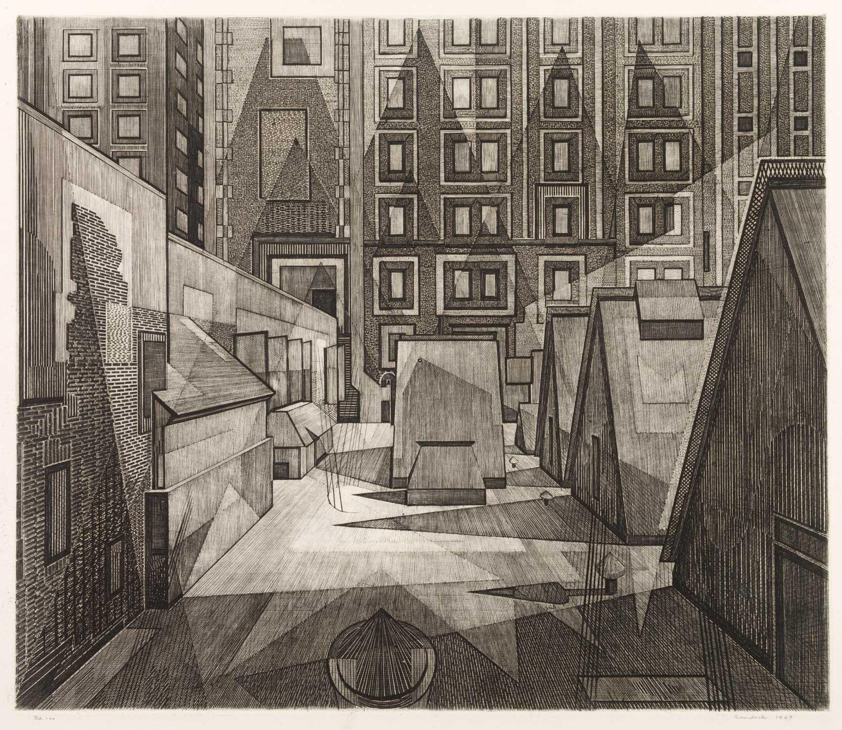 Rooftops and Skylights - American Modern Print by Armin Landeck