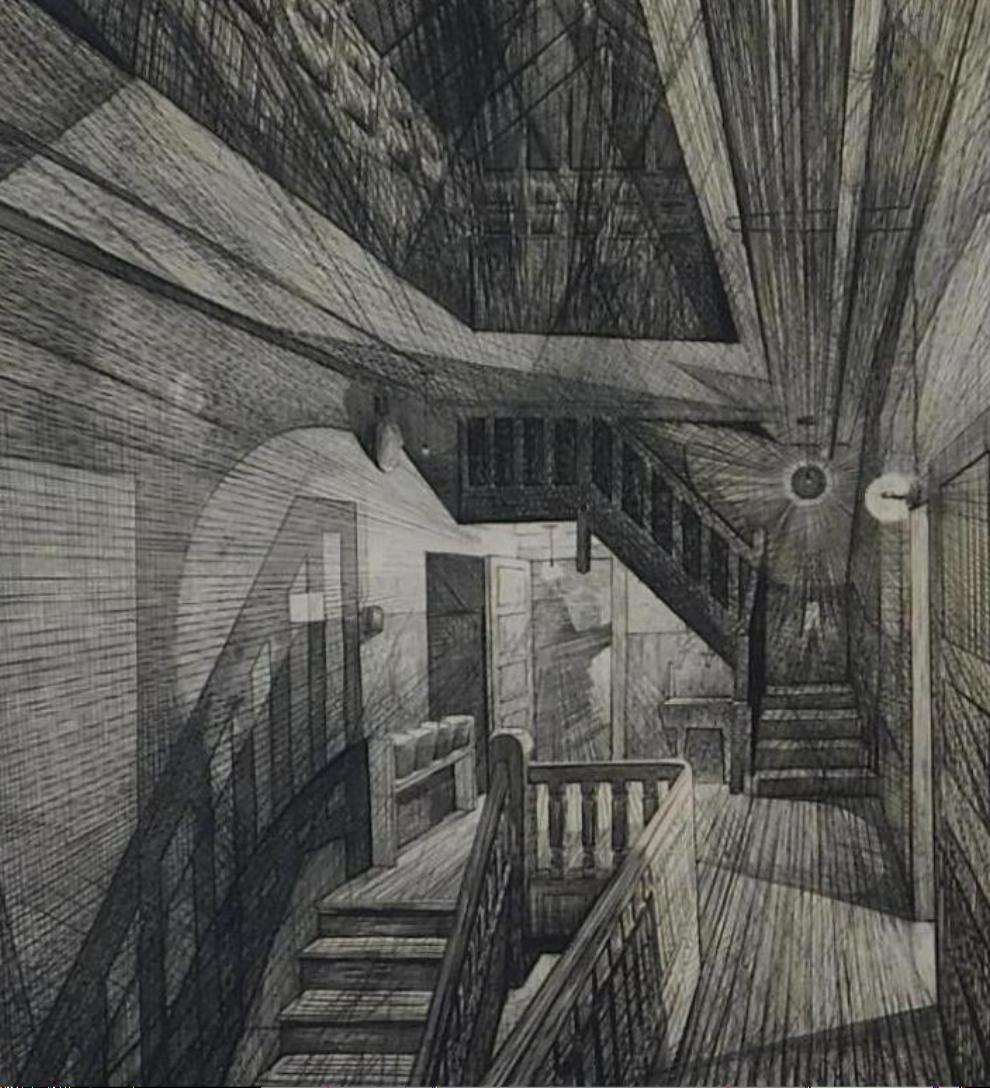 Armin Landeck Original Etching, 1950 - “Stairhall”  For Sale 1
