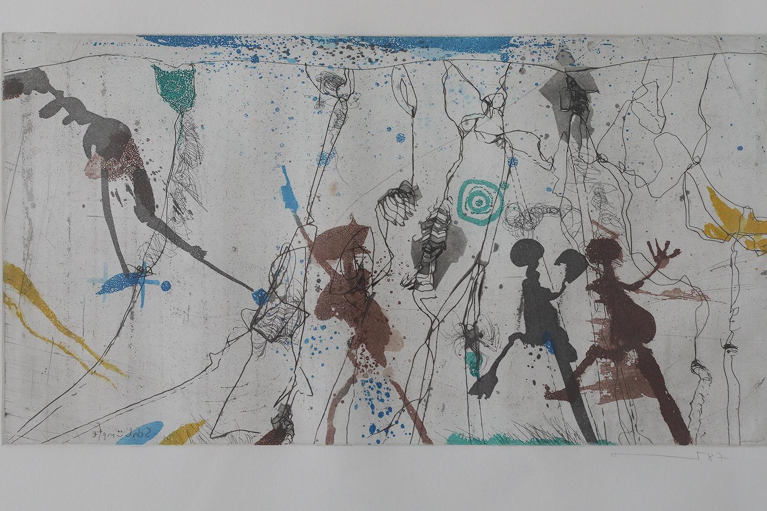 Armin Sandig, Schlümpfe, 1987
Grabado en color
Obra firmada por el artista, fechada y con título individual (lápiz)
Dimensiones de trabajo 52/67
Obra enmarcada

Armin Sandig (1929 - 2015) fue un pintor y artista gráfico alemán. Como artista