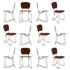 Armin Wirth 'Aluflex' Folding and Nesting Chairs in Rare Dark Plywood and Aluminum