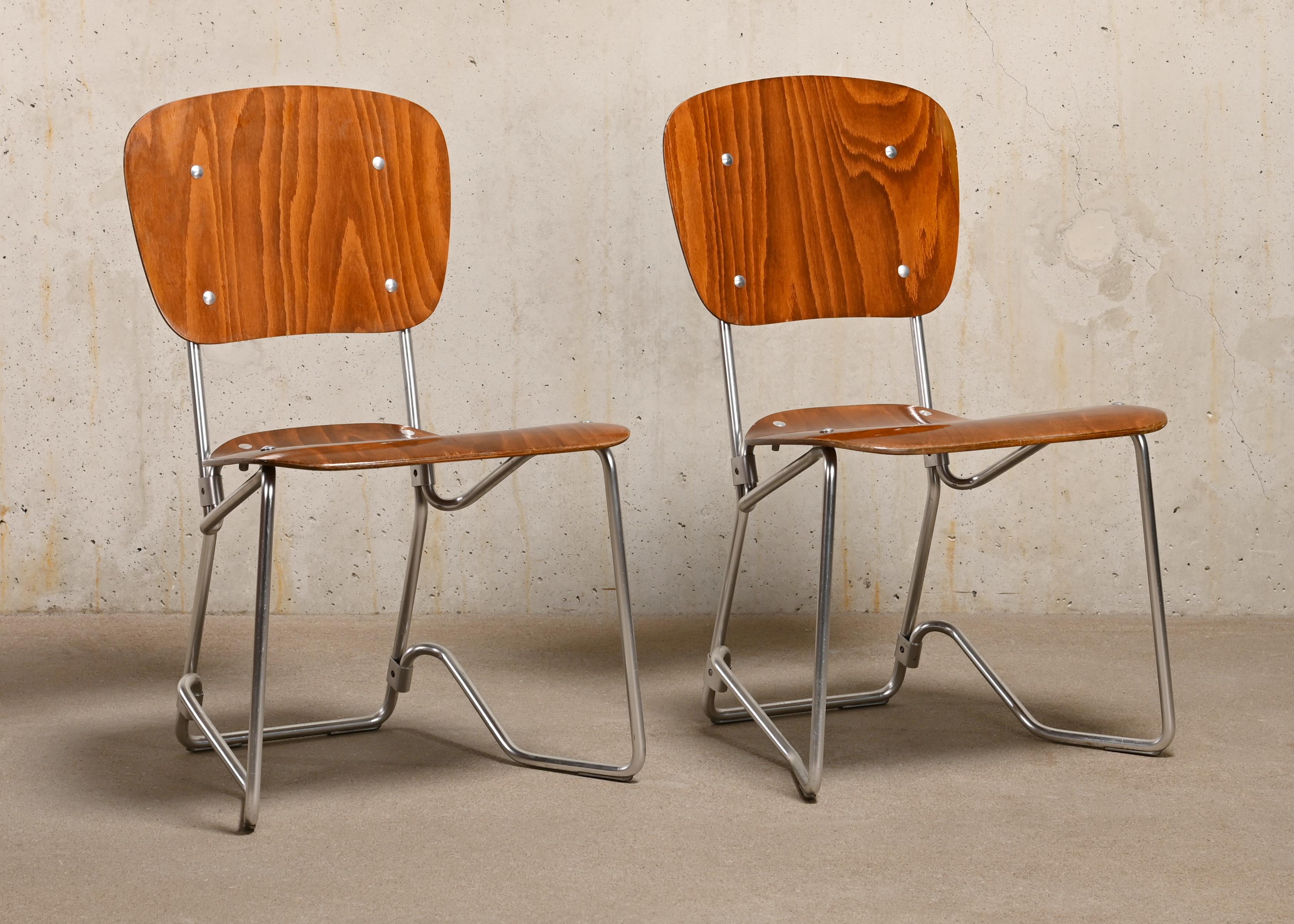 Molded Armin Wirth Aluflex Folding Chairs in stained plywood for Philipp Zieringer KG