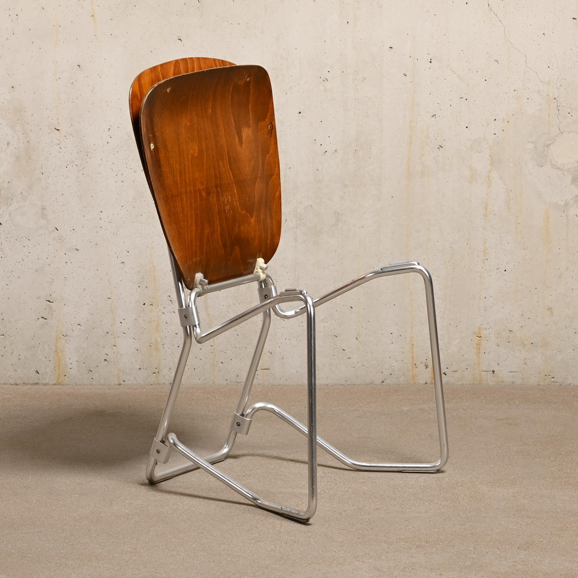 Mid-20th Century Armin Wirth Aluflex Folding Chairs in stained plywood for Philipp Zieringer KG