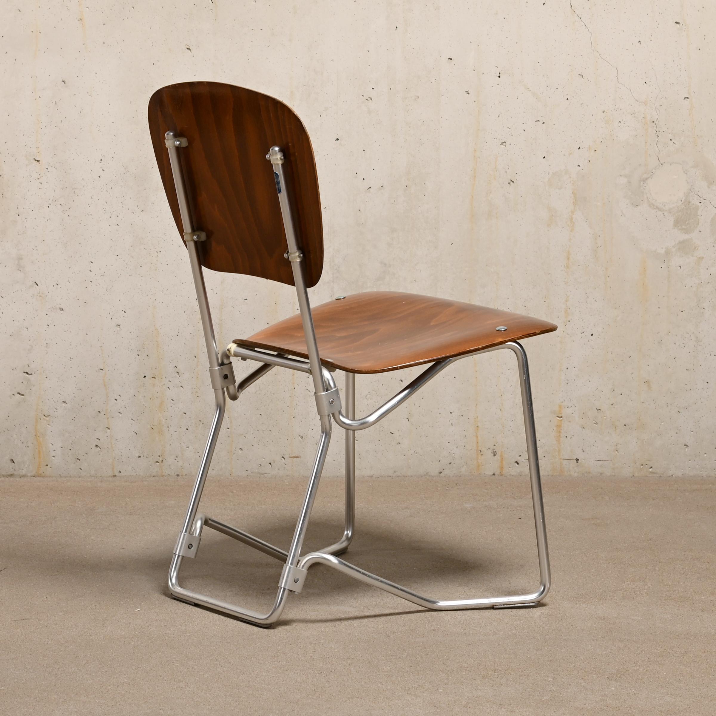 Aluminum Armin Wirth Aluflex Folding Chairs in stained plywood for Philipp Zieringer KG