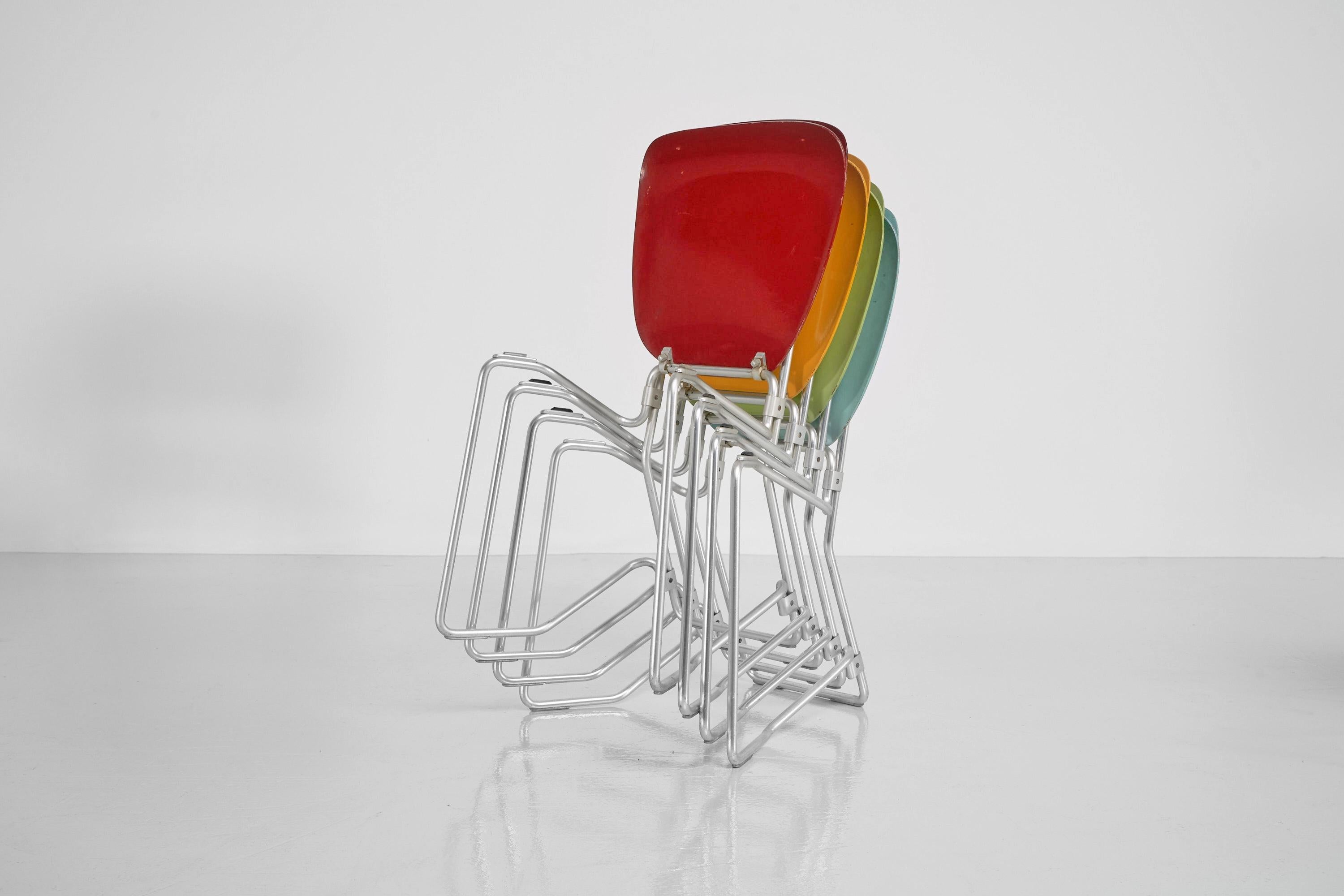Cold-Painted Armin Wirth Aluflex folding chairs Switzerland 1951