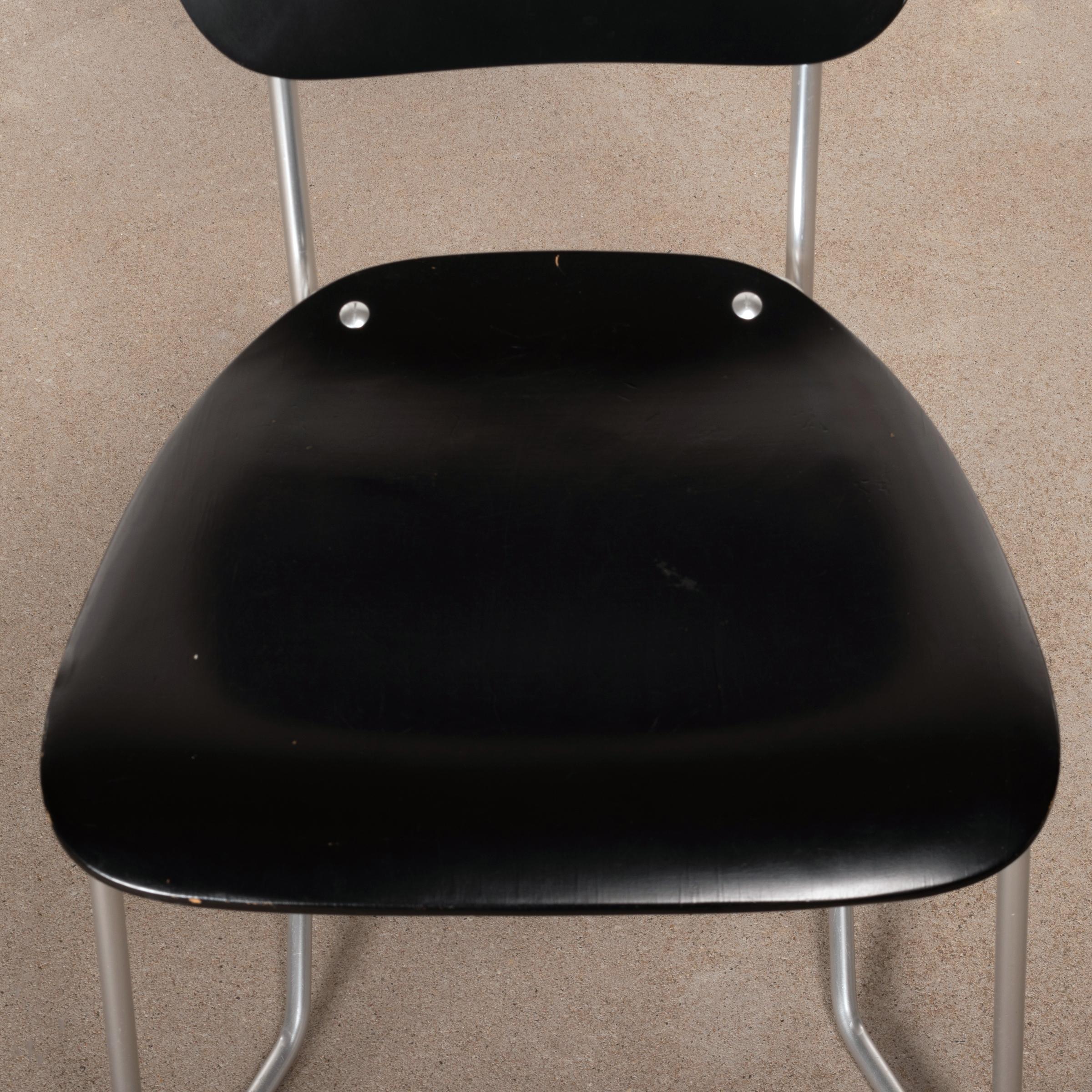 Armin Wirth Early Folding Stacking Chair in Black Plywood / Aluminum for Aluflex 7