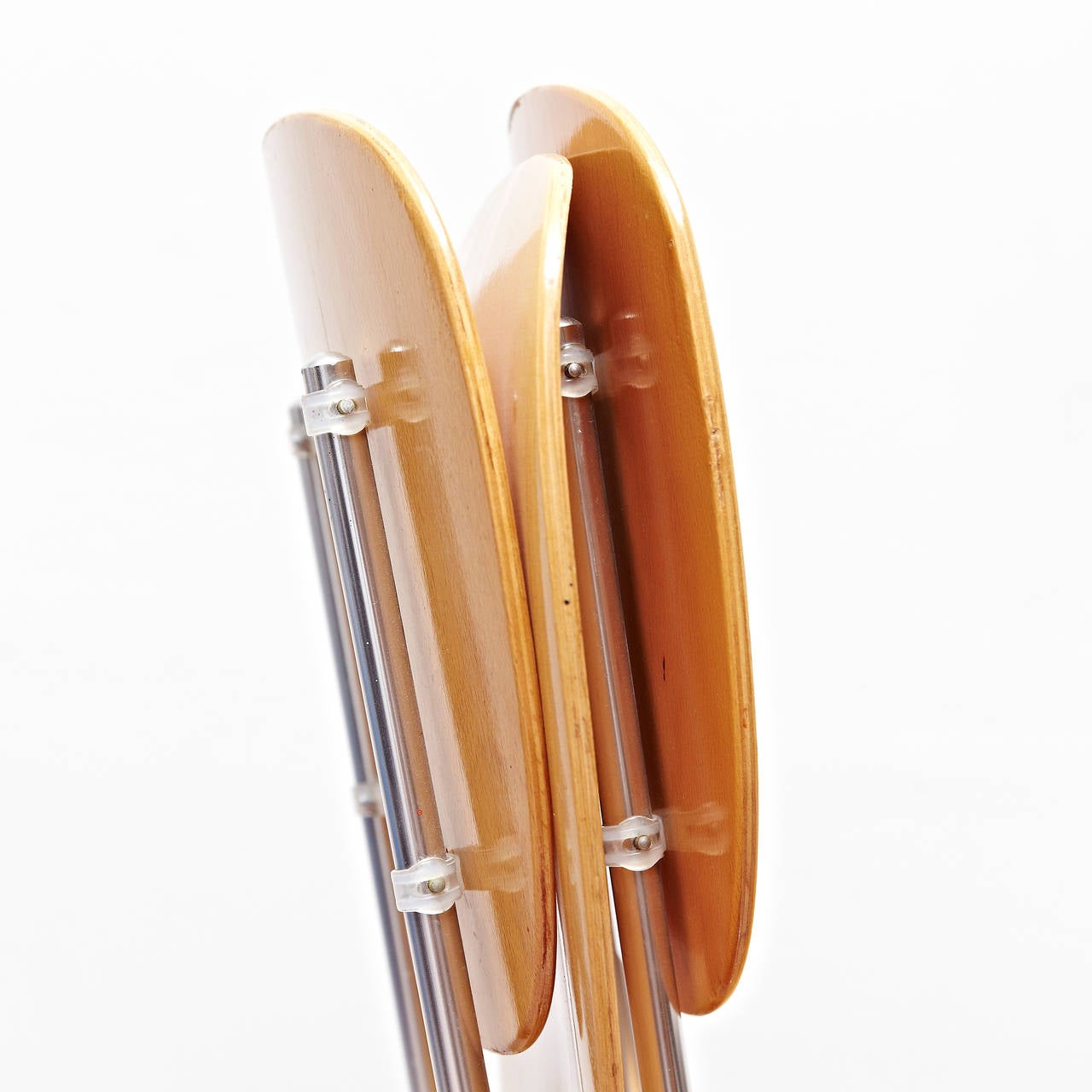 Armin Wirth Mid-Century Modern Metal and Wood Swiss Stackable Chairs for Aluflex 5
