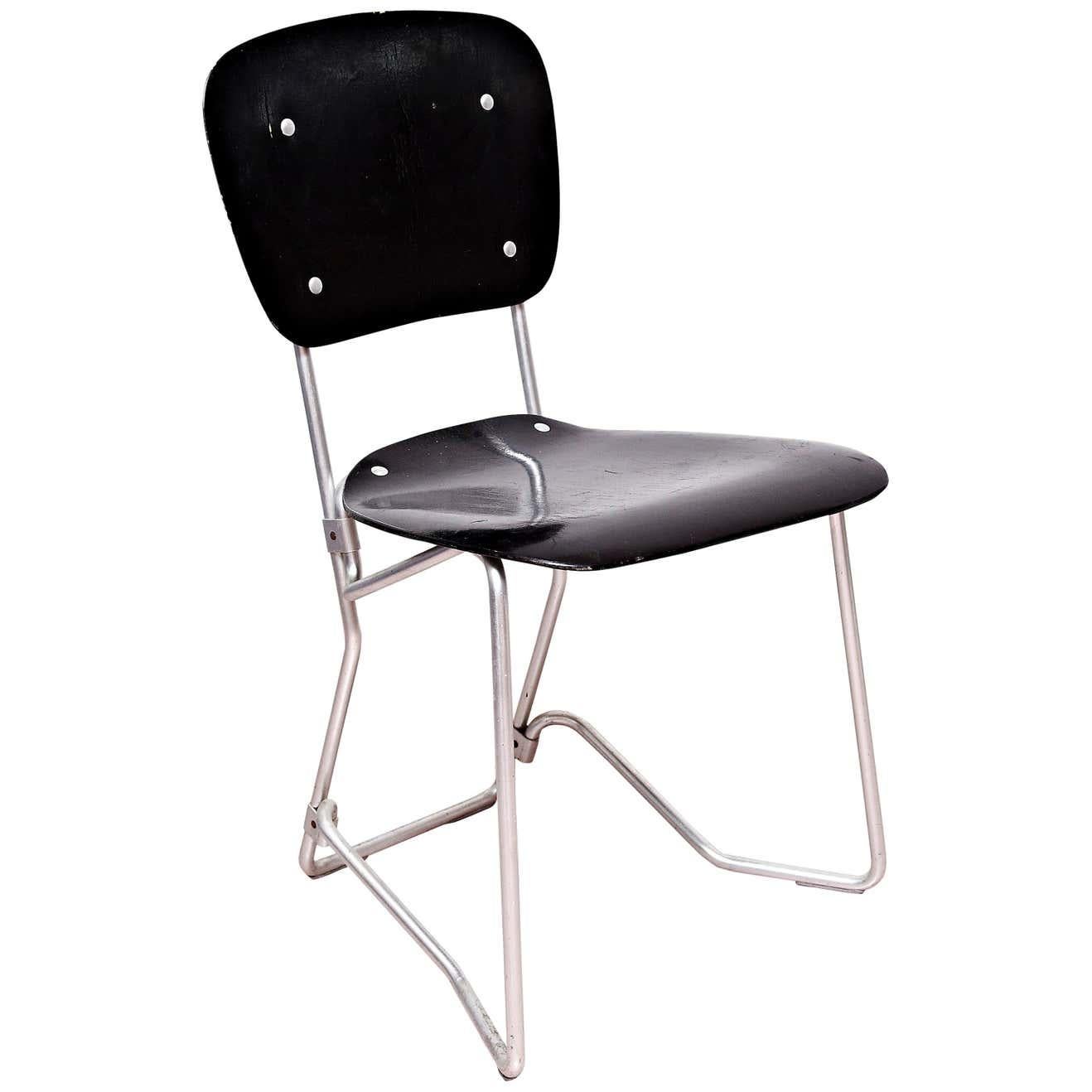 Armin Wirth Mid-Century Modern Metal and Wood Swiss Stackable Chairs for Aluflex 6