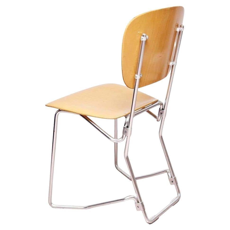 Mid-20th Century Armin Wirth Mid-Century Modern Metal and Wood Swiss Stackable Chairs for Aluflex For Sale