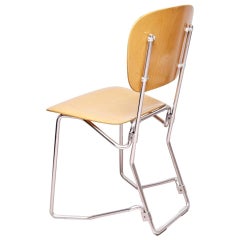 Armin Wirth Mid-Century Modern Metal and Wood Swiss Stackable Chairs for Aluflex