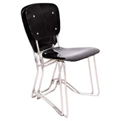 Armin Wirth Mid-Century Modern Metal and Wood Swiss Stackable Chairs for Aluflex