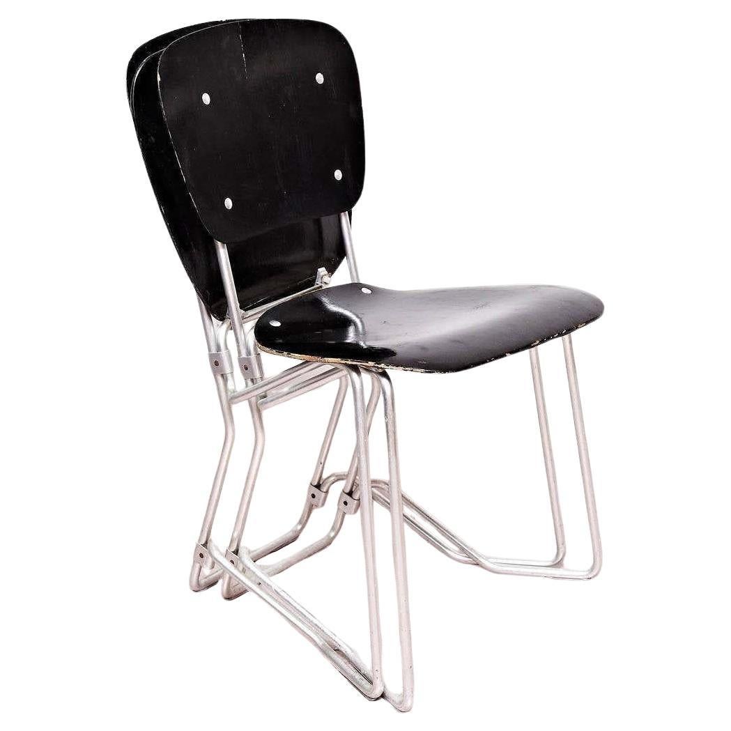 Armin Wirth Mid-Century Modern Metal and Wood Swiss Stackable Chairs for Aluflex