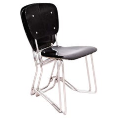 Armin Wirth Mid-Century Modern Metal and Wood Swiss Stackable Chairs for Aluflex