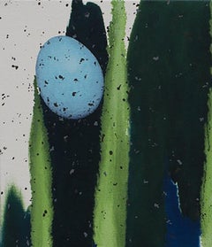 "Erupción" - Pintura al óleo abstracta con magníficos verdes y azules