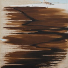 "Lowest Tide" Pittura ad olio astratta e pacifica con i toni della terra