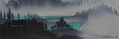 "Migrante" Pintura representativa de un paisaje con bellos azules y grises