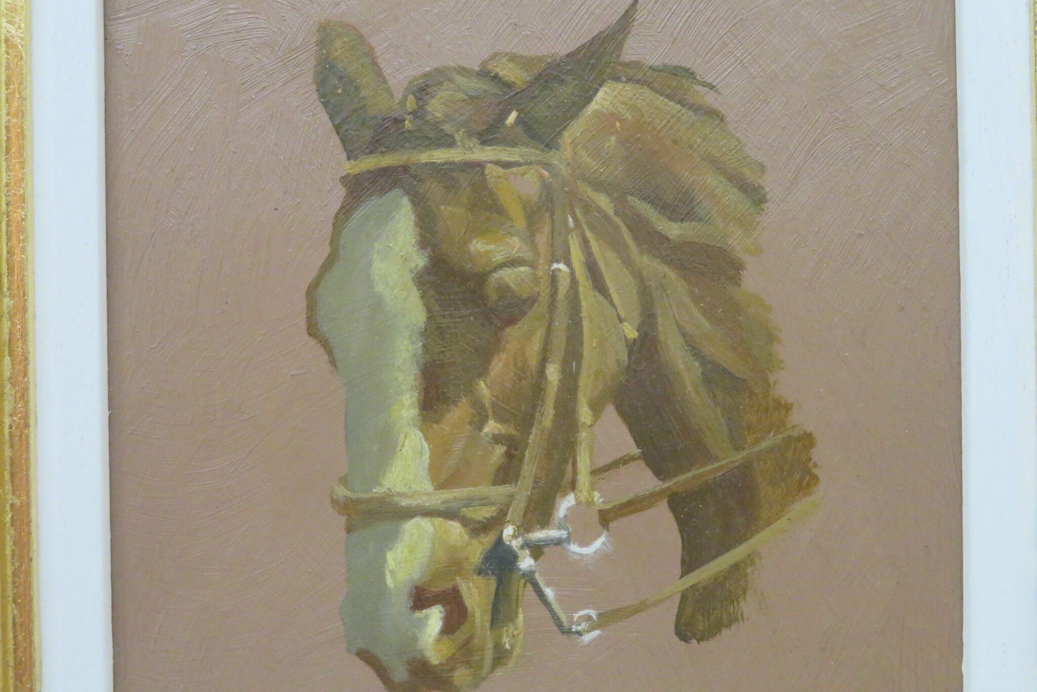 Ensemble de x6 peintures à l'huile originales du milieu du 20e siècle Chiens, chevaux, scènes de chasse en vente 1