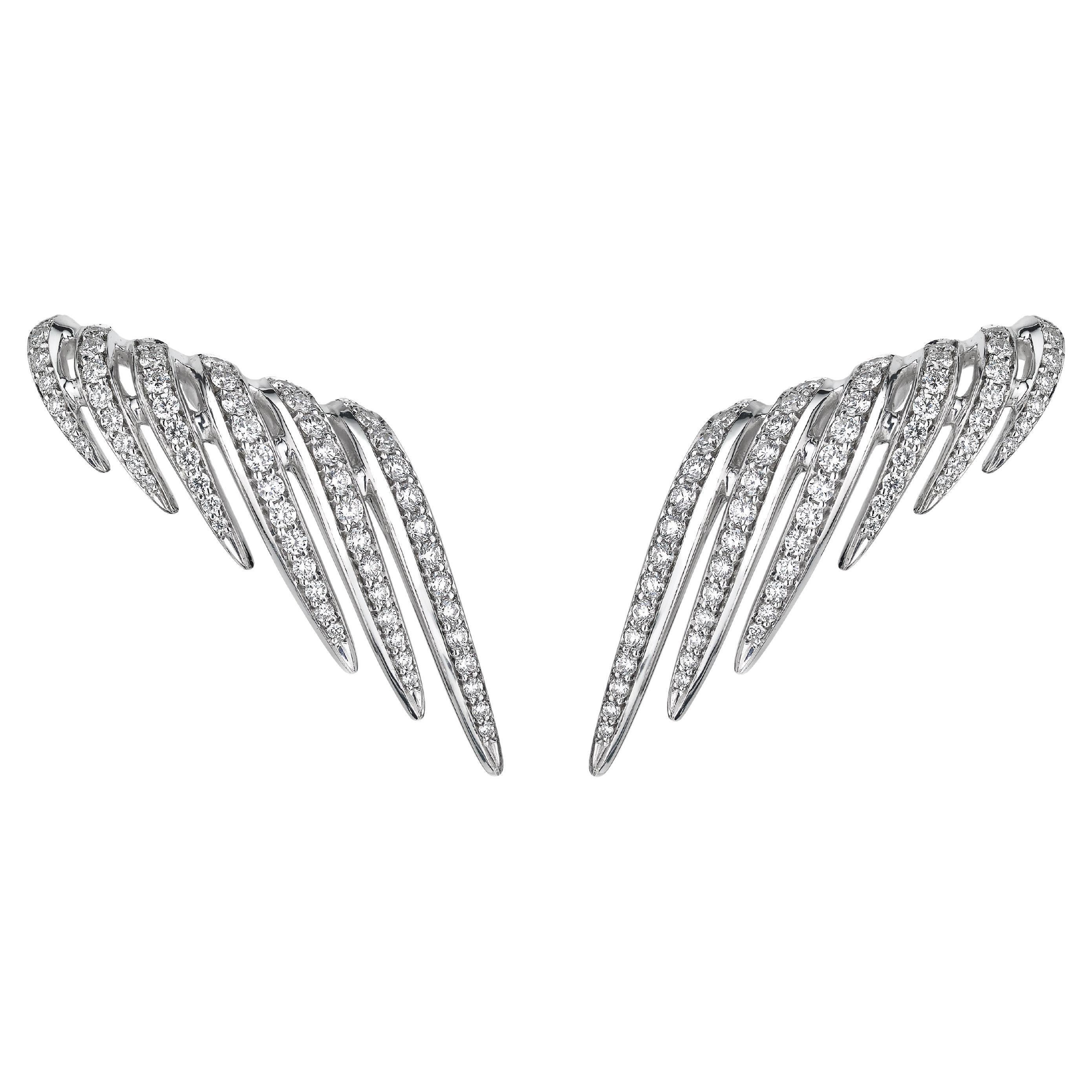 Armis Climber Stud Earrings - 18ct White Gold & Diamond Pave For Sale