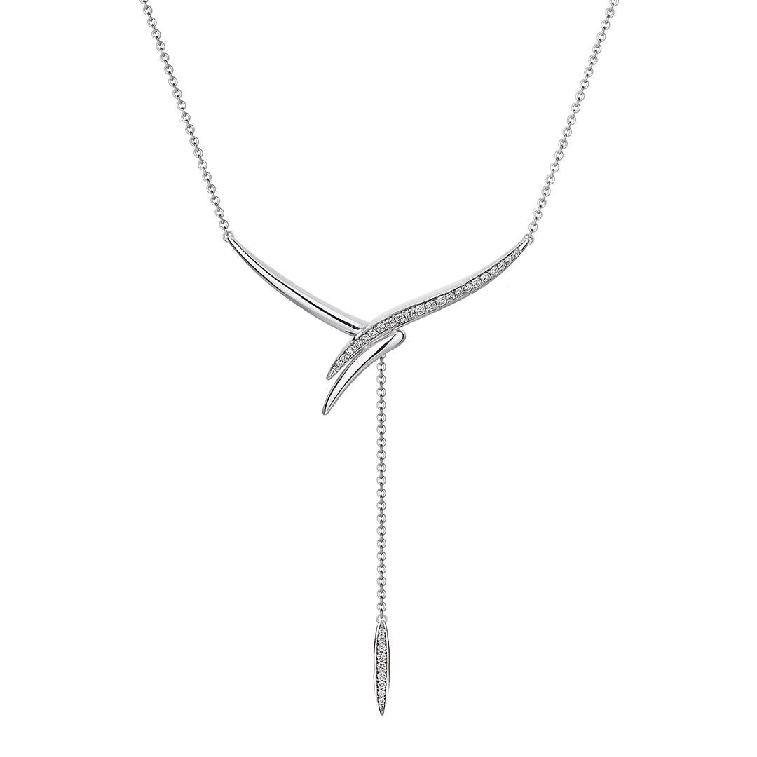 Brilliant Cut Armis Drop Necklace - 18ct White Gold & Diamond Pave For Sale