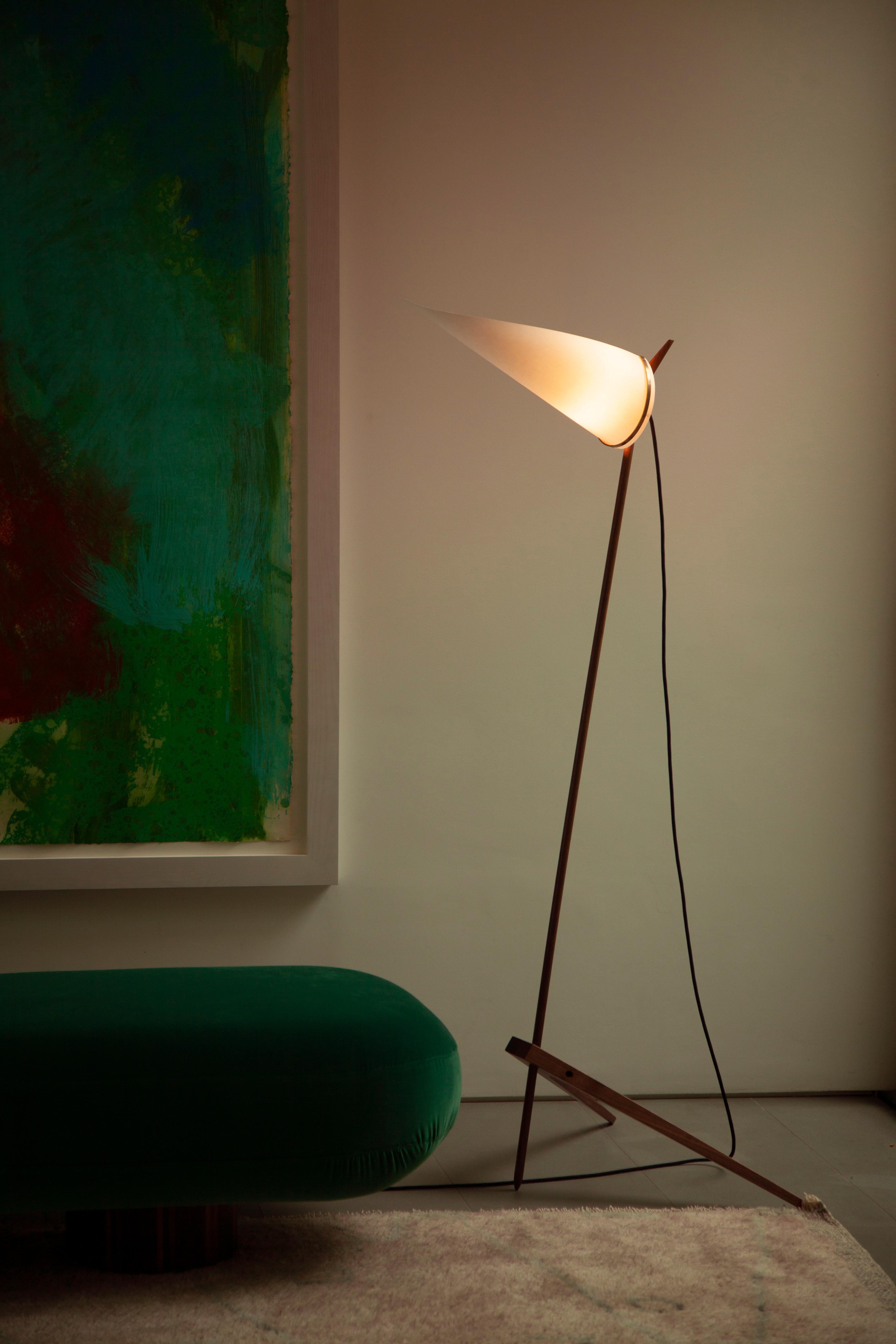 Metal Armitage Floor Lamp, Black Walnut, Recycled Shade For Sale