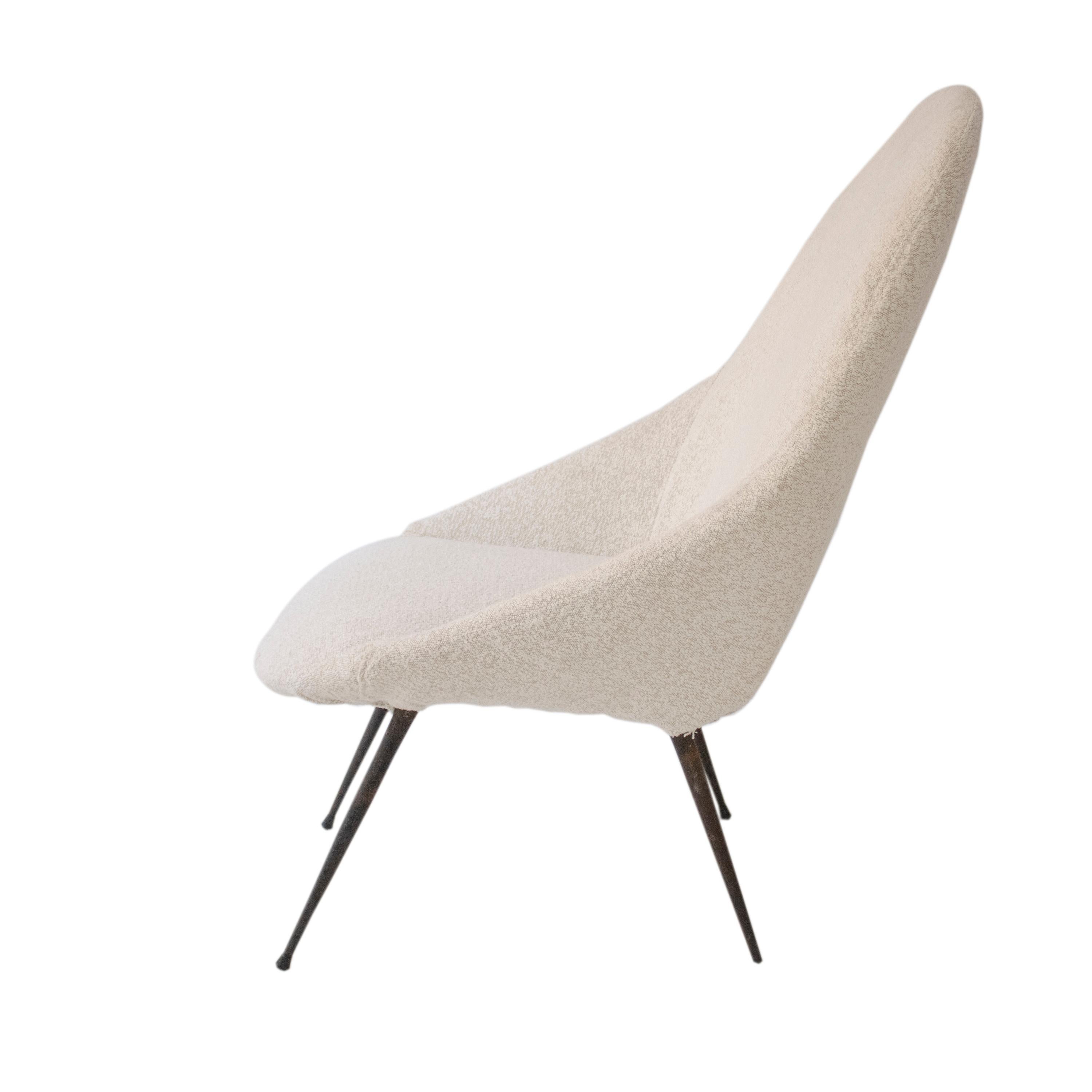 Mid-Century Modern Armless armchair upholstered in chenille. Italy, 1950. For Sale