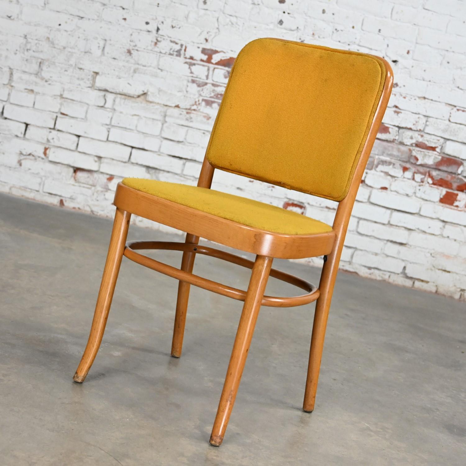Fabric Armless Bauhaus Beech Bentwood J Hoffman Prague 811 Dining Chairs Style Thonet For Sale