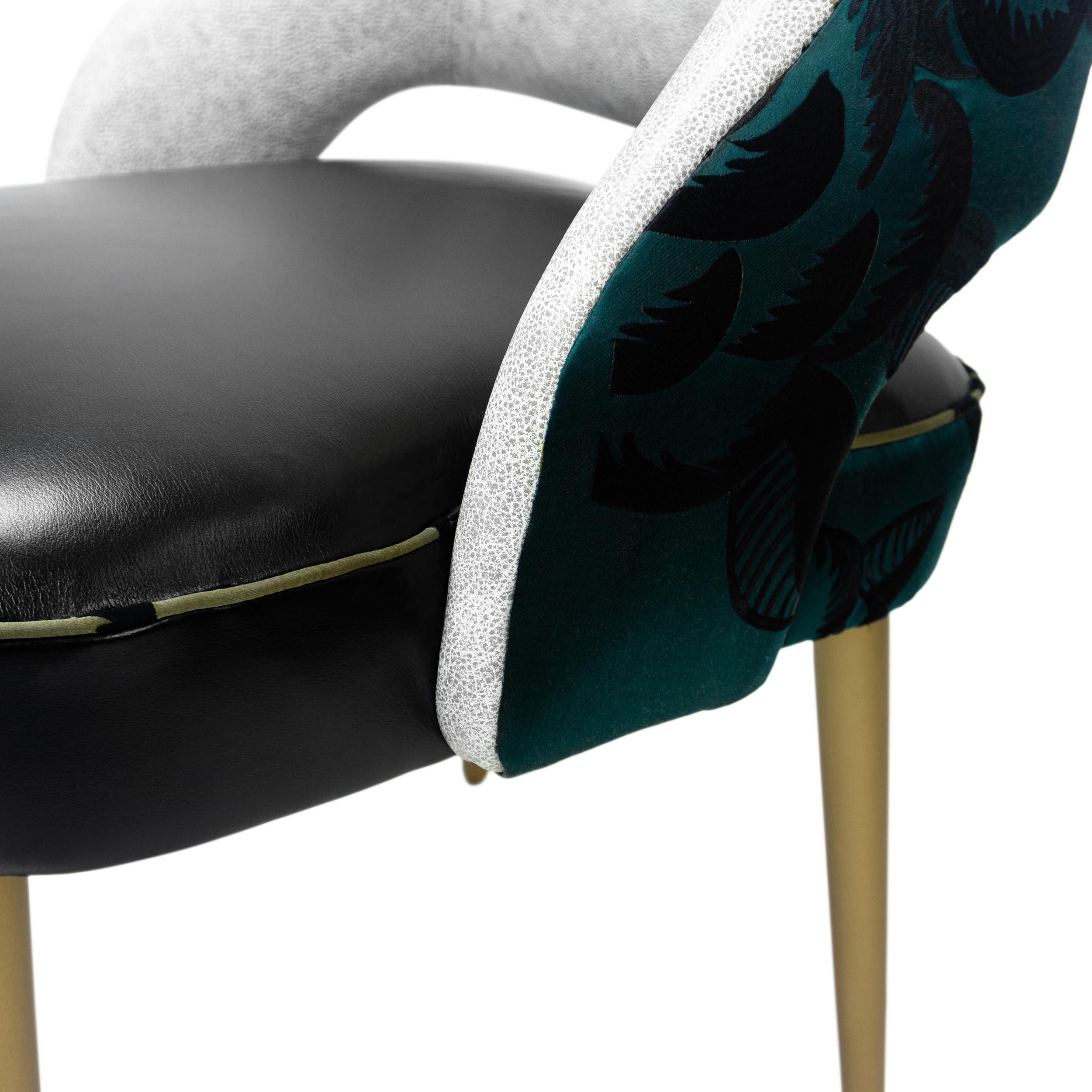 Armless Dining Chair w Faux Leather Inside and Large Scale Floral Jacquard Back For Sale 10