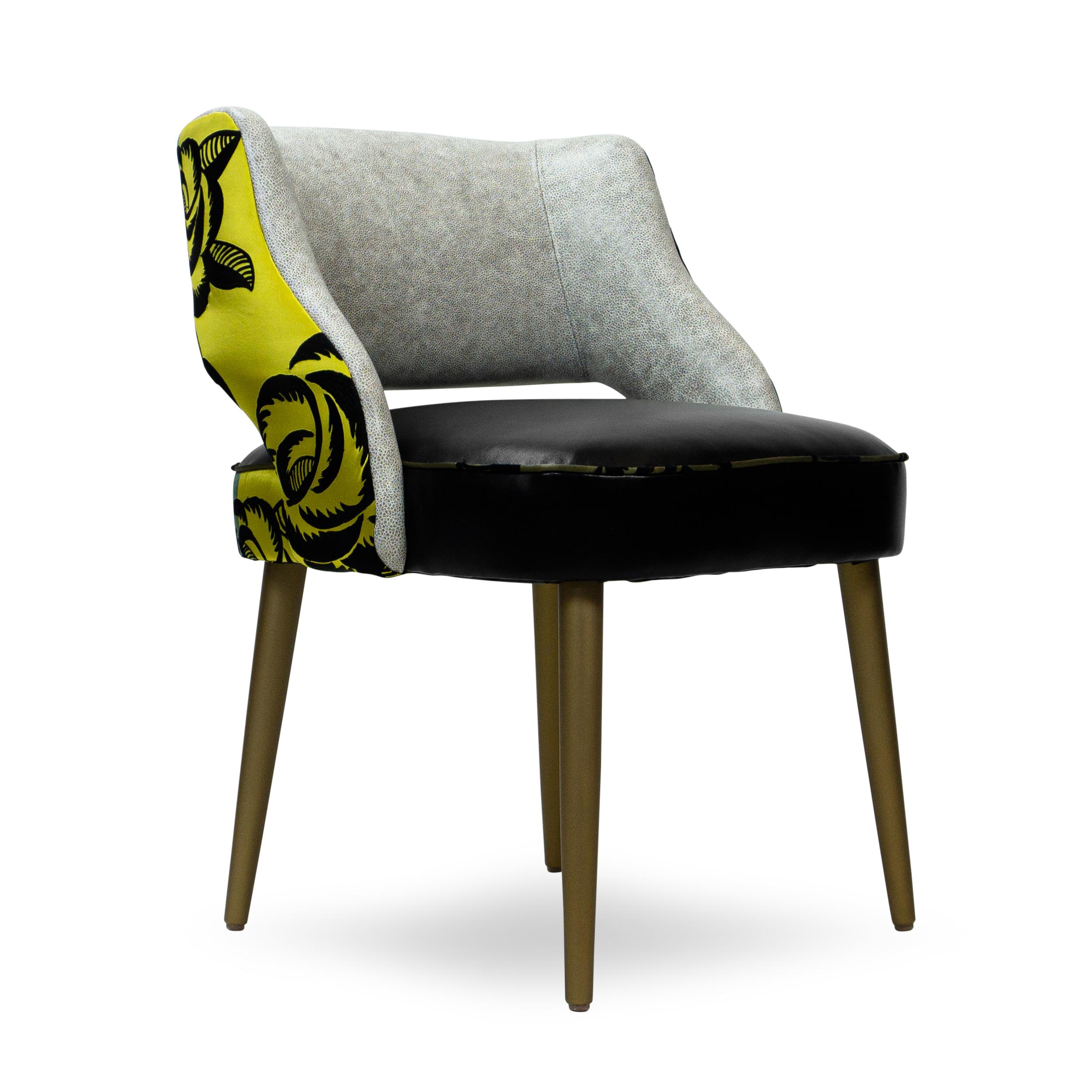 Modern Armless Dining Chair w Faux Leather Inside and Large Scale Floral Jacquard Back For Sale