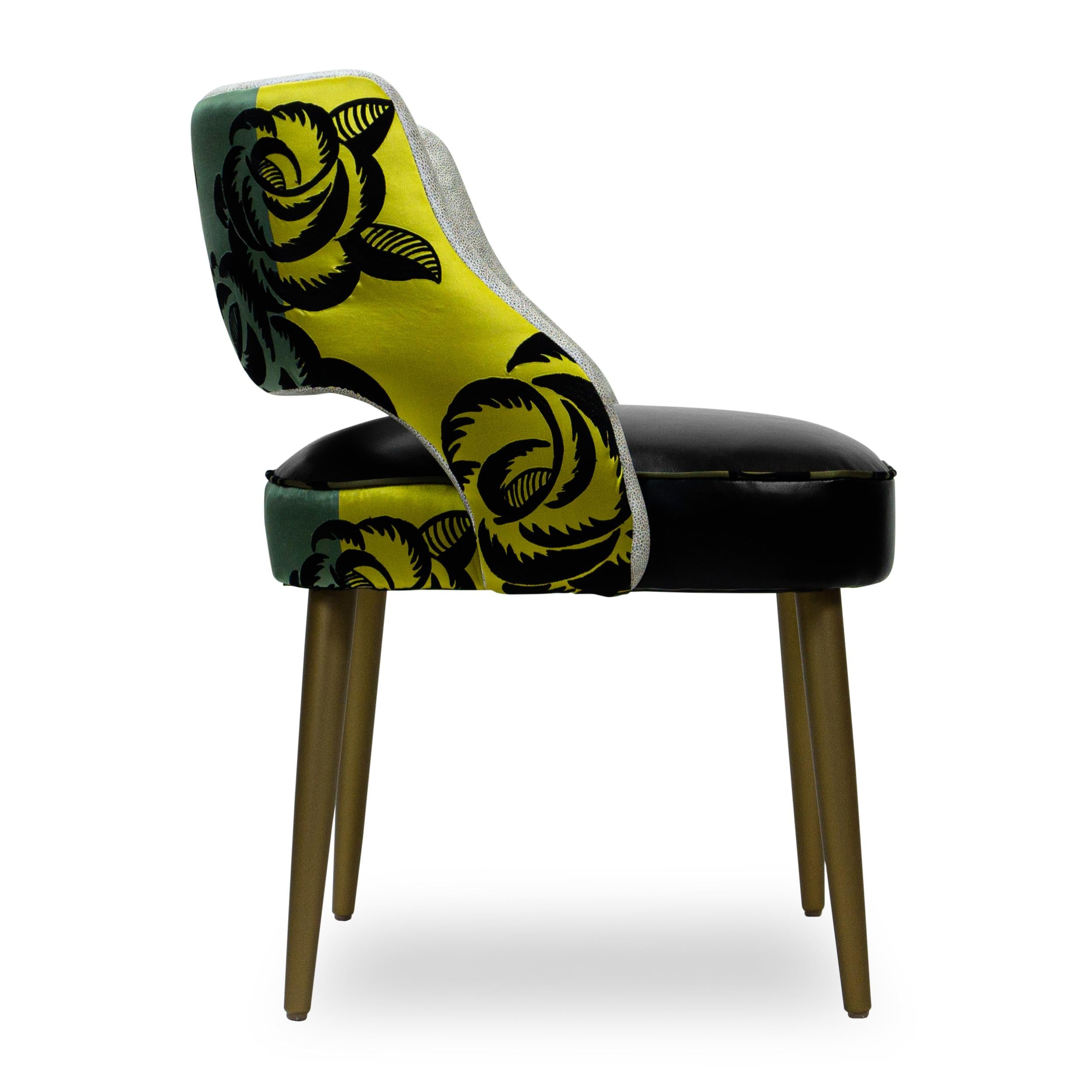Armless Dining Chair w Faux Leather Inside and Large Scale Floral Jacquard Back For Sale 1
