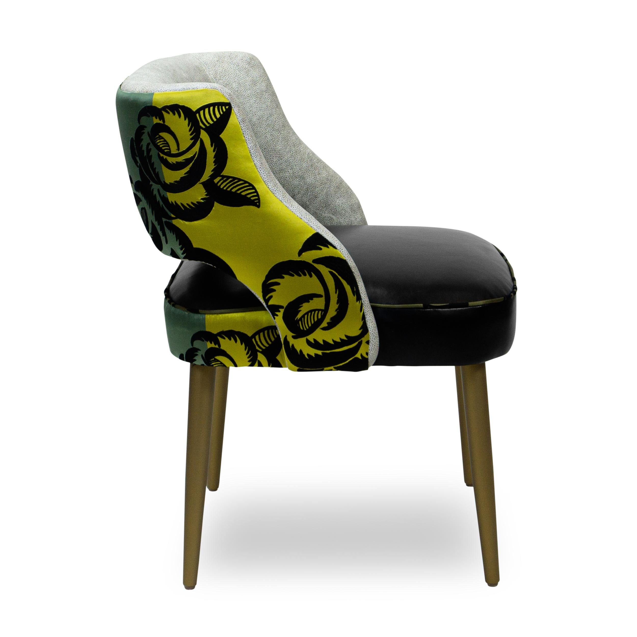Armless Dining Chair w Faux Leather Inside and Large Scale Floral Jacquard Back For Sale 2