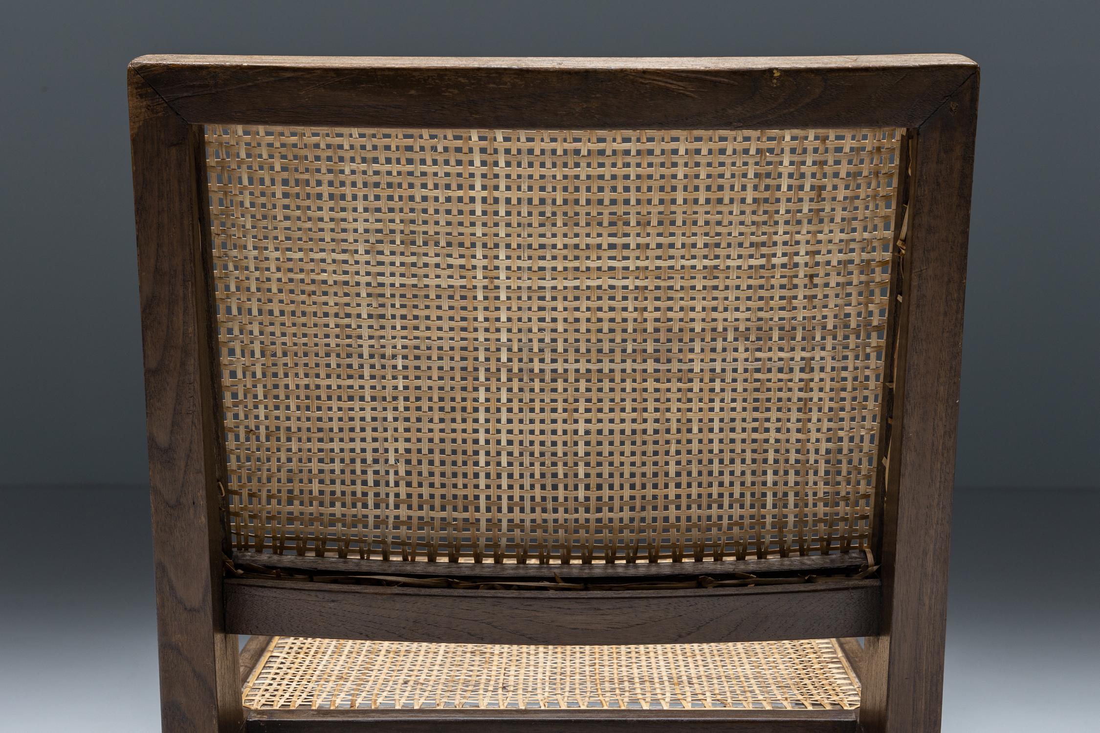 Armless Easy Chair by Pierre Jeanneret rattan, teak & wood, Chandigarh, 1960s For Sale 1