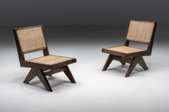 Armless Easy Chair by Pierre Jeanneret rattan, teak & wood, Chandigarh, 1960s