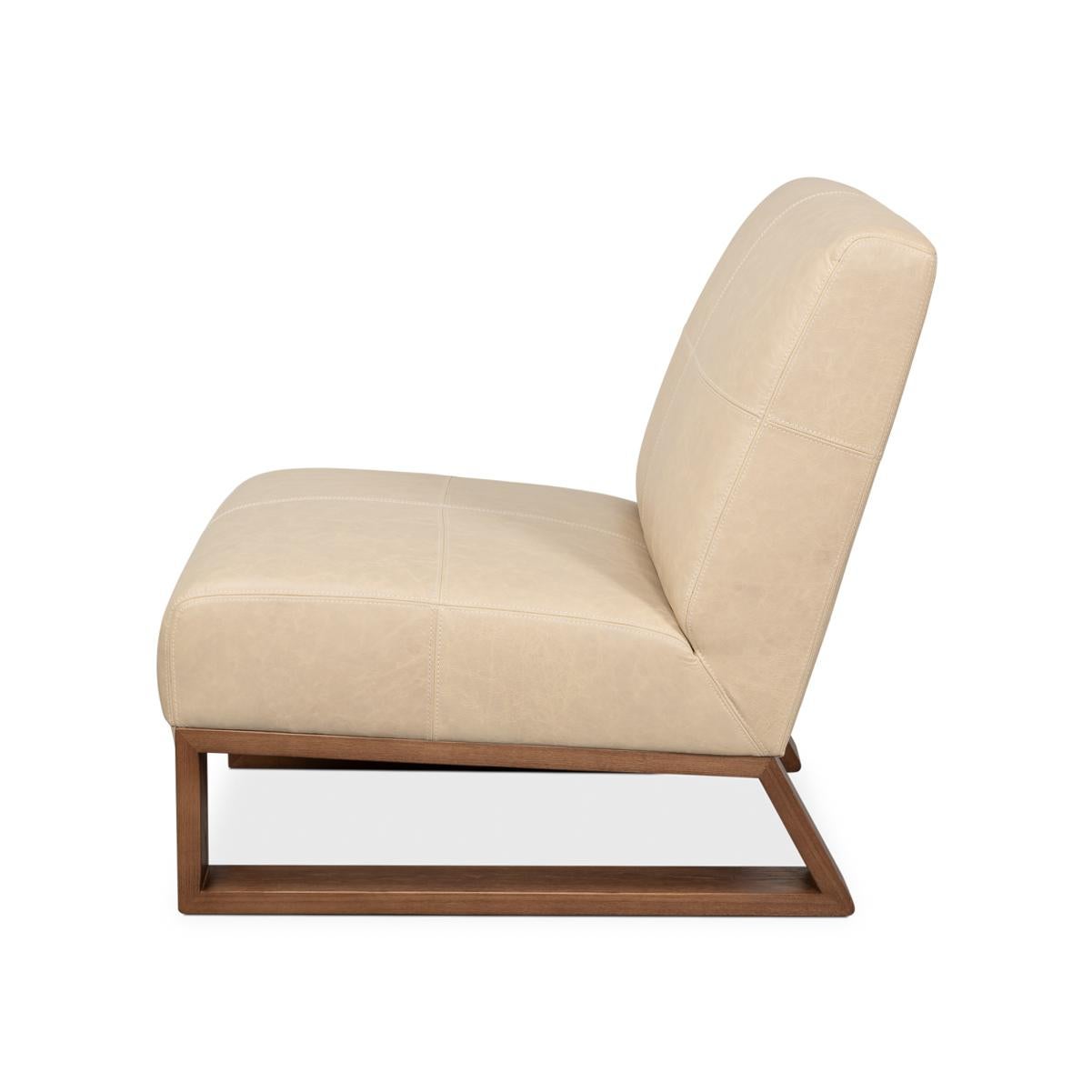 Modern Armless Leather Accent Chair For Sale