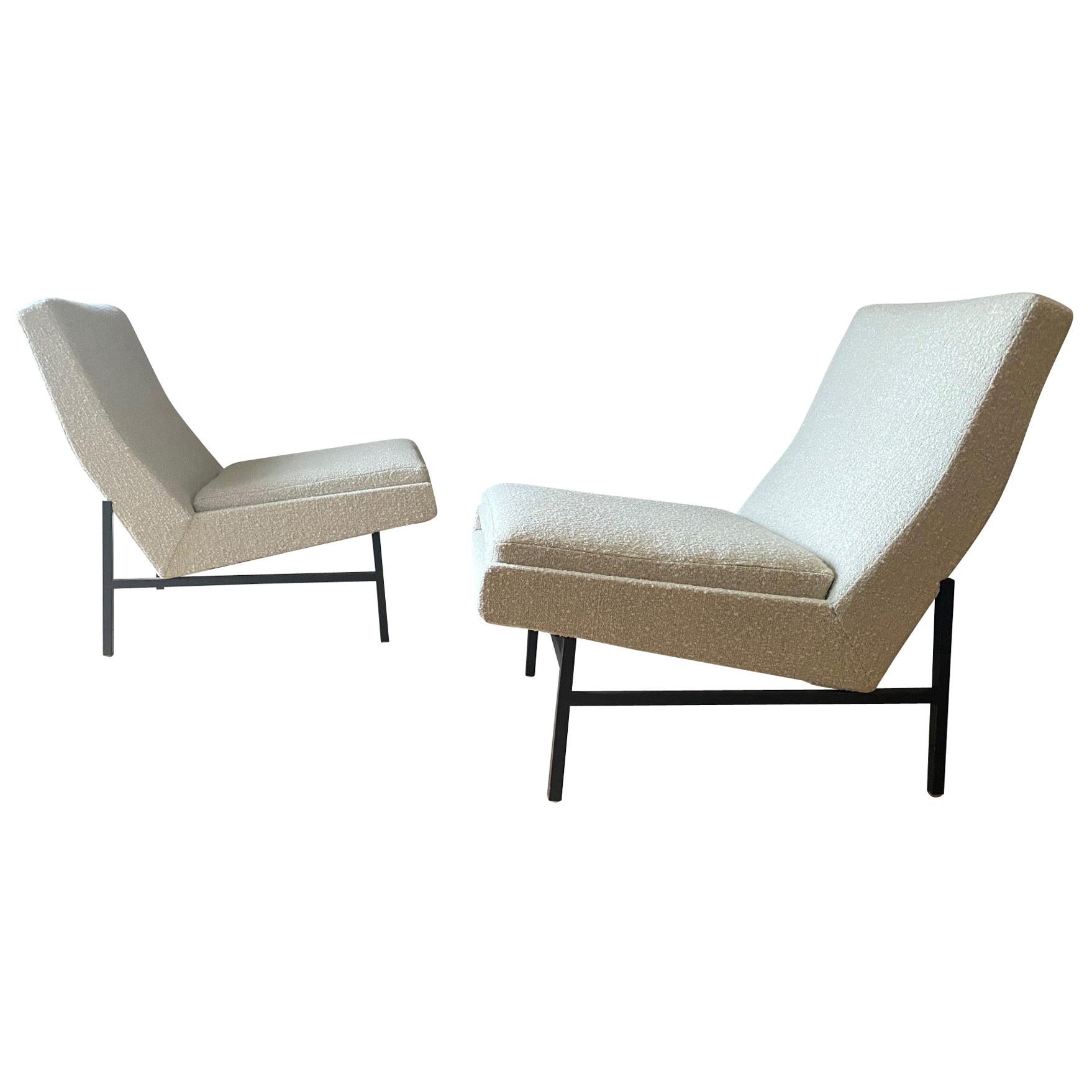 Armless Pair of Upholstered Side Chairs by ARP Steiner, France, Midcentury