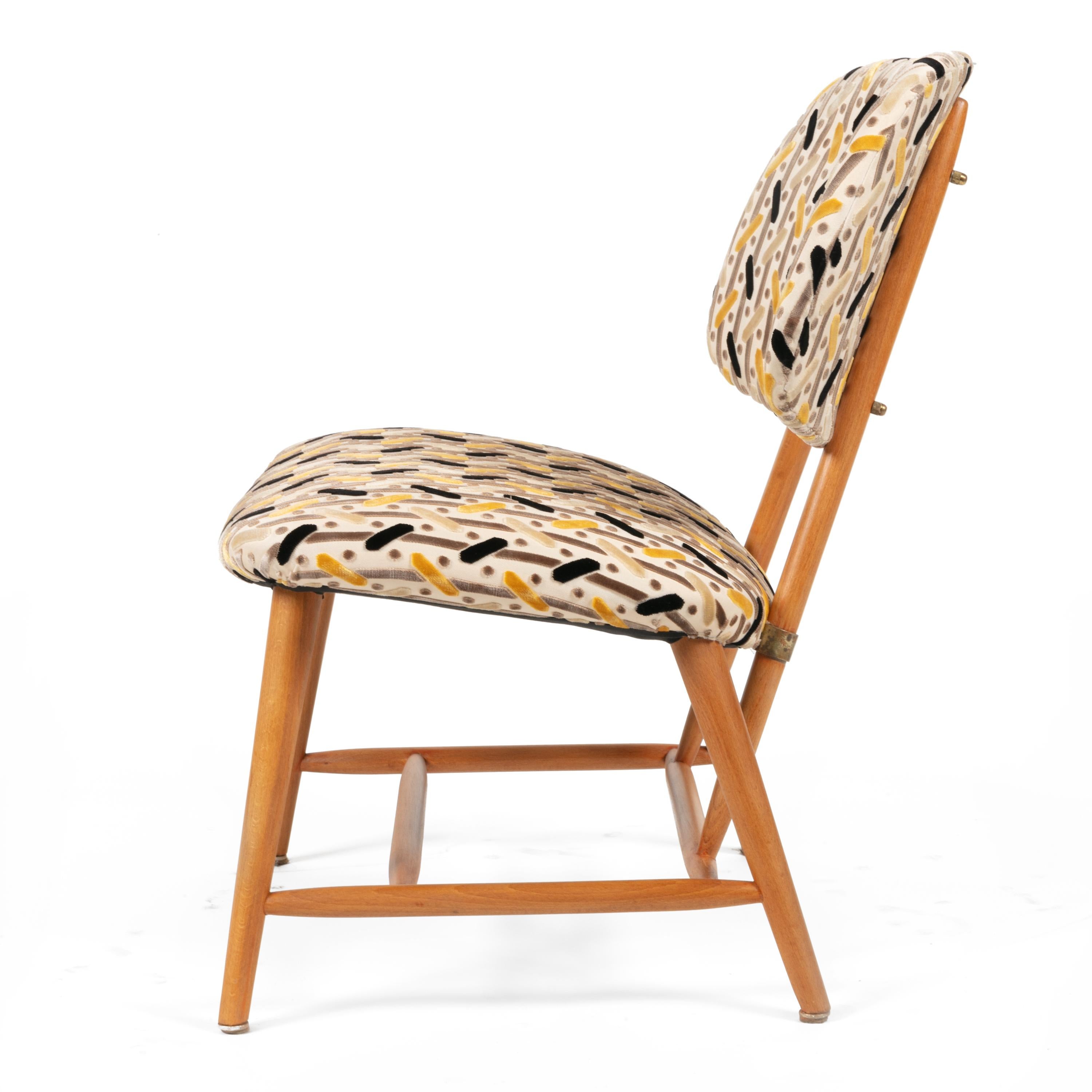 Scandinavian Modern Armless Reupholstered Wood Framed Lounge Chairs, Sweden 1950s