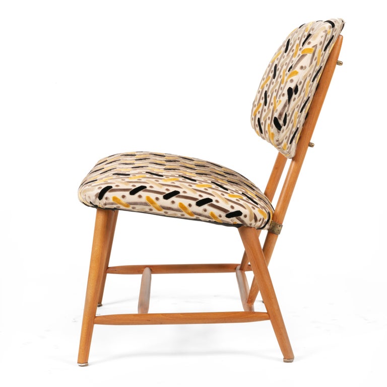 Armless Reupholstered Wood Framed Lounge Chairs, Sweden 1950s For Sale