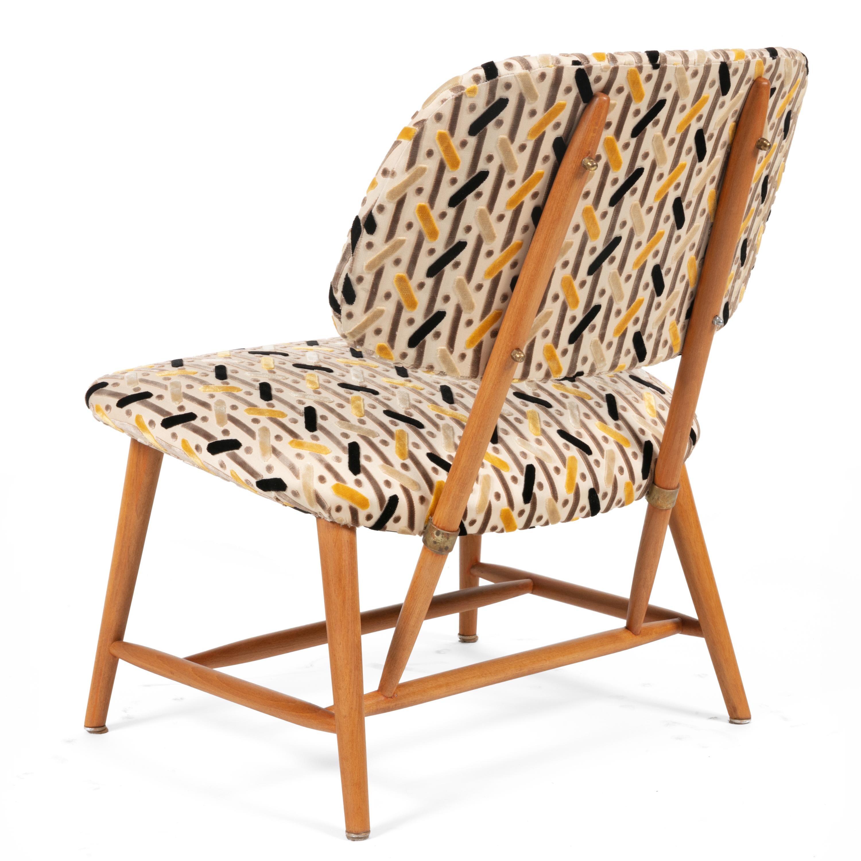 Swedish Armless Reupholstered Wood Framed Lounge Chairs, Sweden 1950s