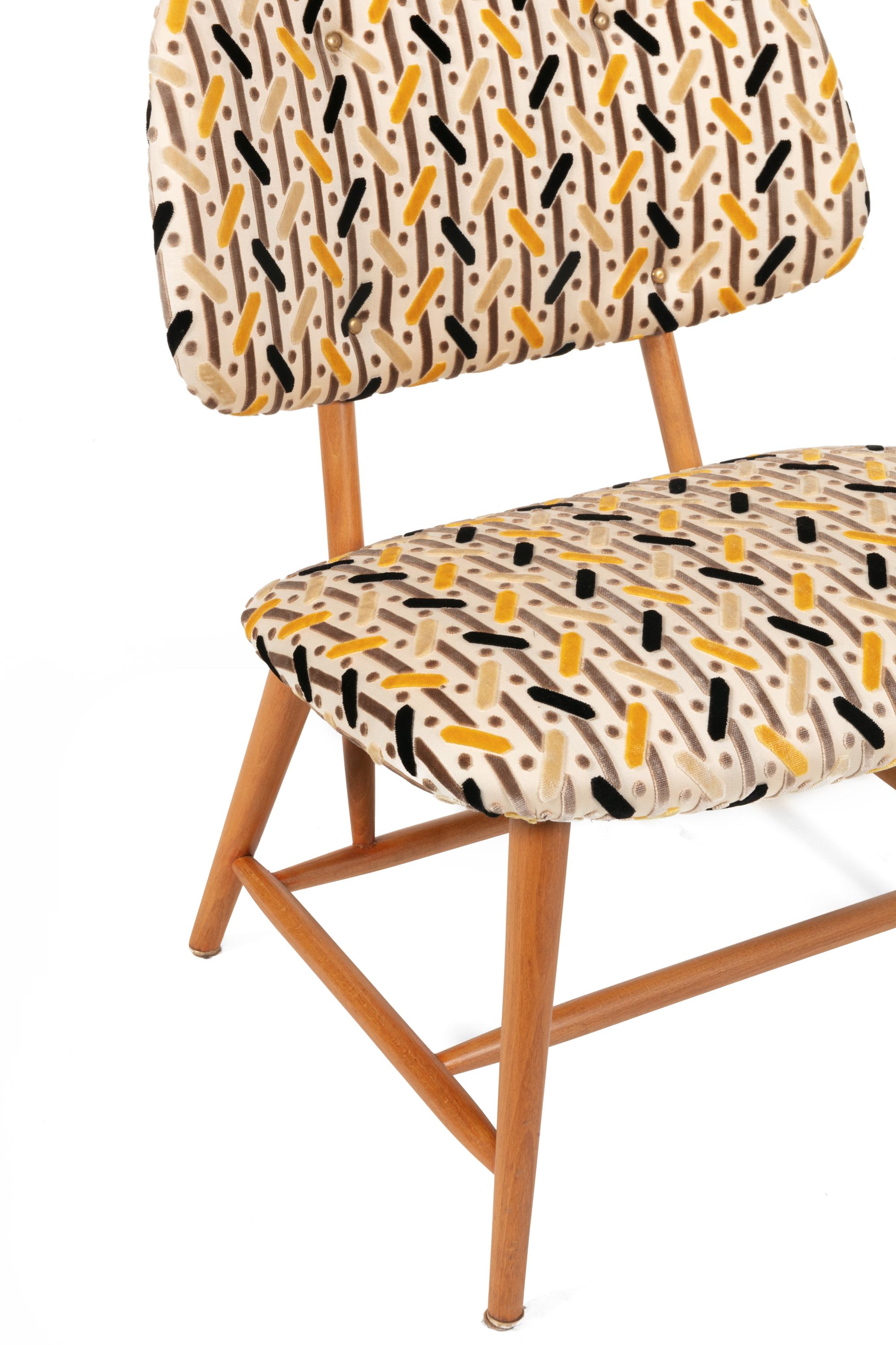 Fabric Armless Reupholstered Wood Framed Lounge Chairs, Sweden 1950s