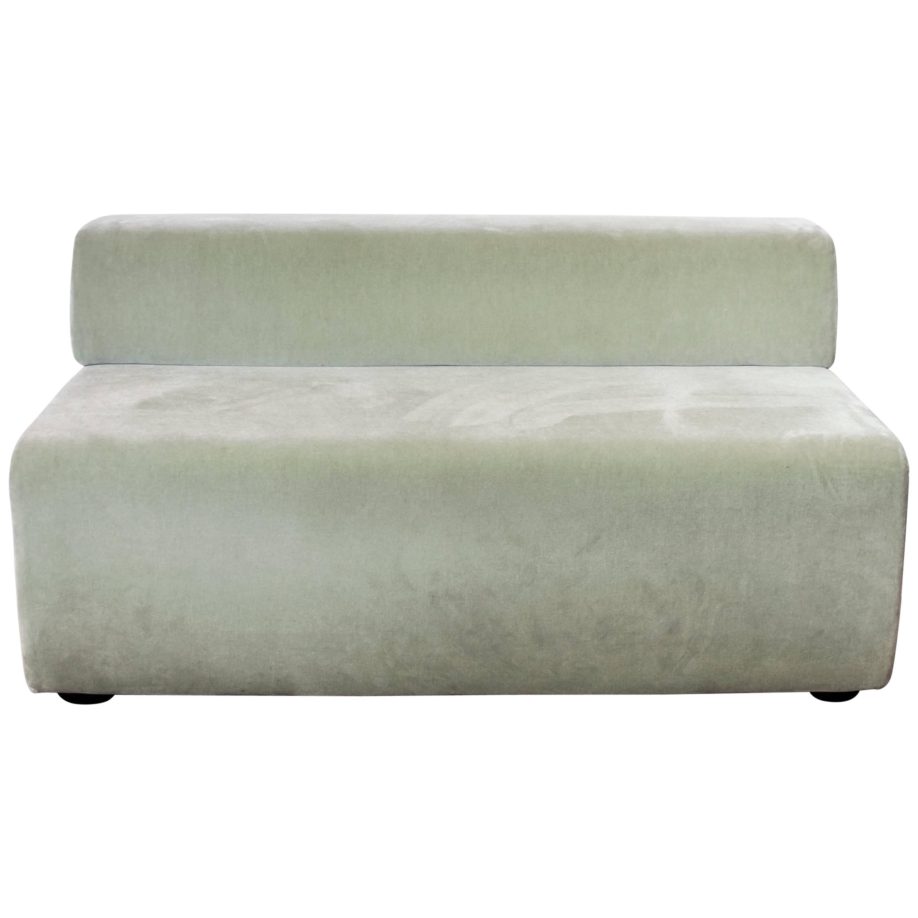 Armless Settee or Bench in Sea Foam Mohair