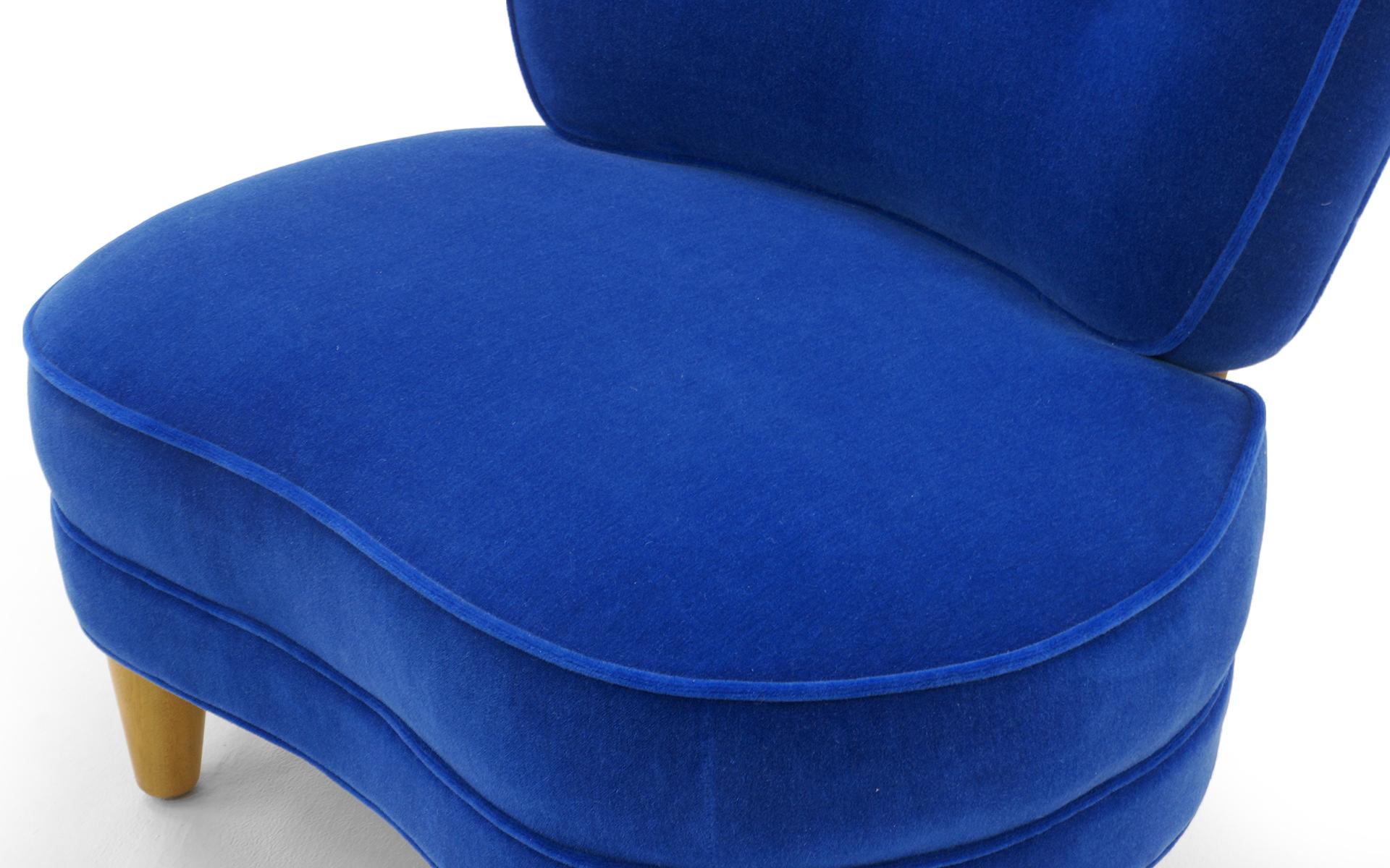 Armless Side / Lounge / Occasional Chair by Wormley for Dunbar, Real Blue Mohair (Moderne der Mitte des Jahrhunderts)
